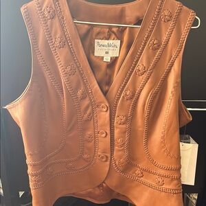 Pamela McCoy Brown Leather Vest with Floral Details
